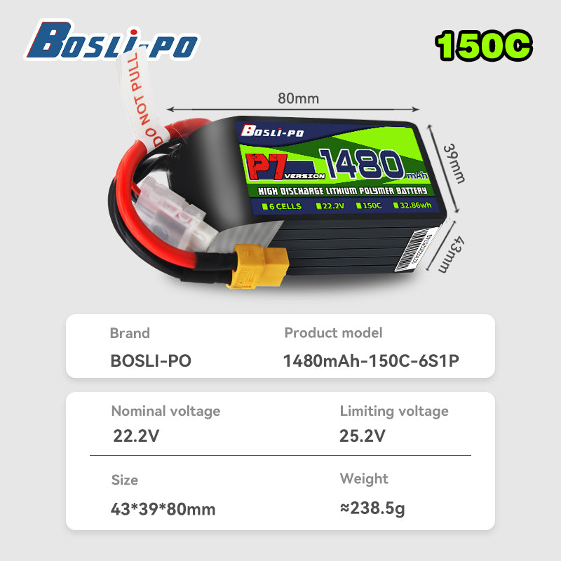 Boslipo P7 Versão 1480mAh 150C - Drone Battery 6S avaliação e preço