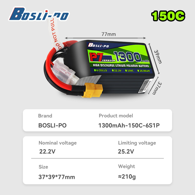 Boslipo P7 1300mAh 150C 4S 6S  - Drone Battery 6S avaliação e preço